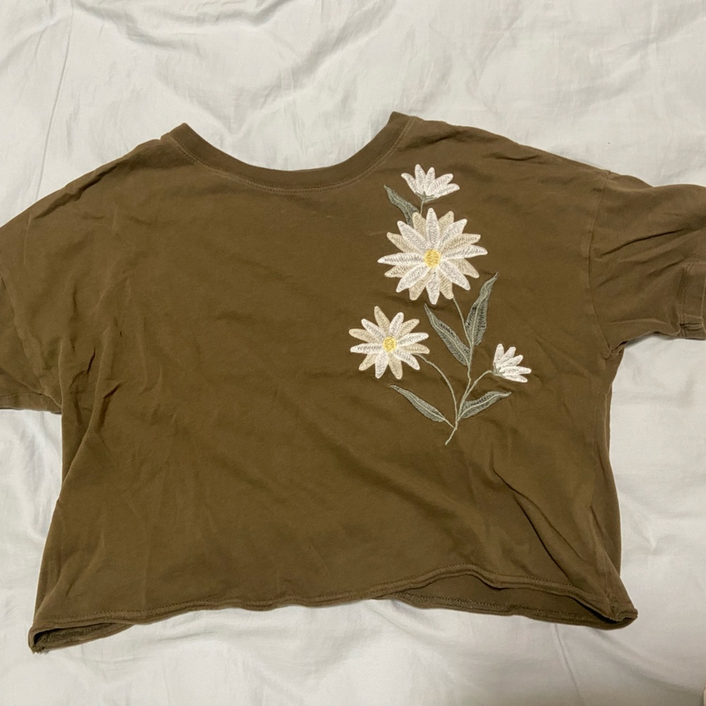 Abercrombie & Fitch Brown and White Graphic Crop T-Shirt